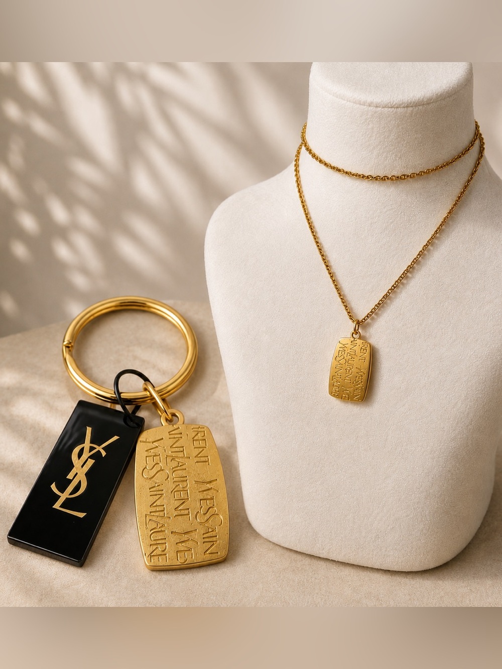 Yves Saint Laurent Gold and Black Key & Card Holder Set